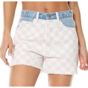 Juicy Couture Western Check Print Shorts Light Wash Pink/White. Size 25. NWOT